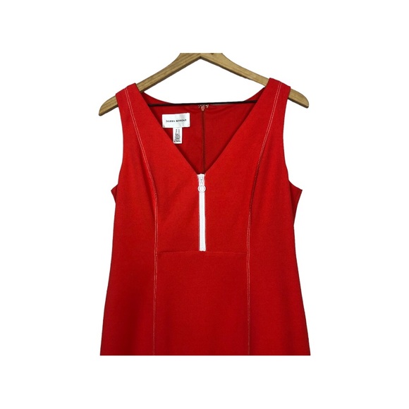 DONNA MORGAN. Orange Sleeveless Partial Front Zip Bodycon Midi Dress Size 12 - Picture 5 of 7